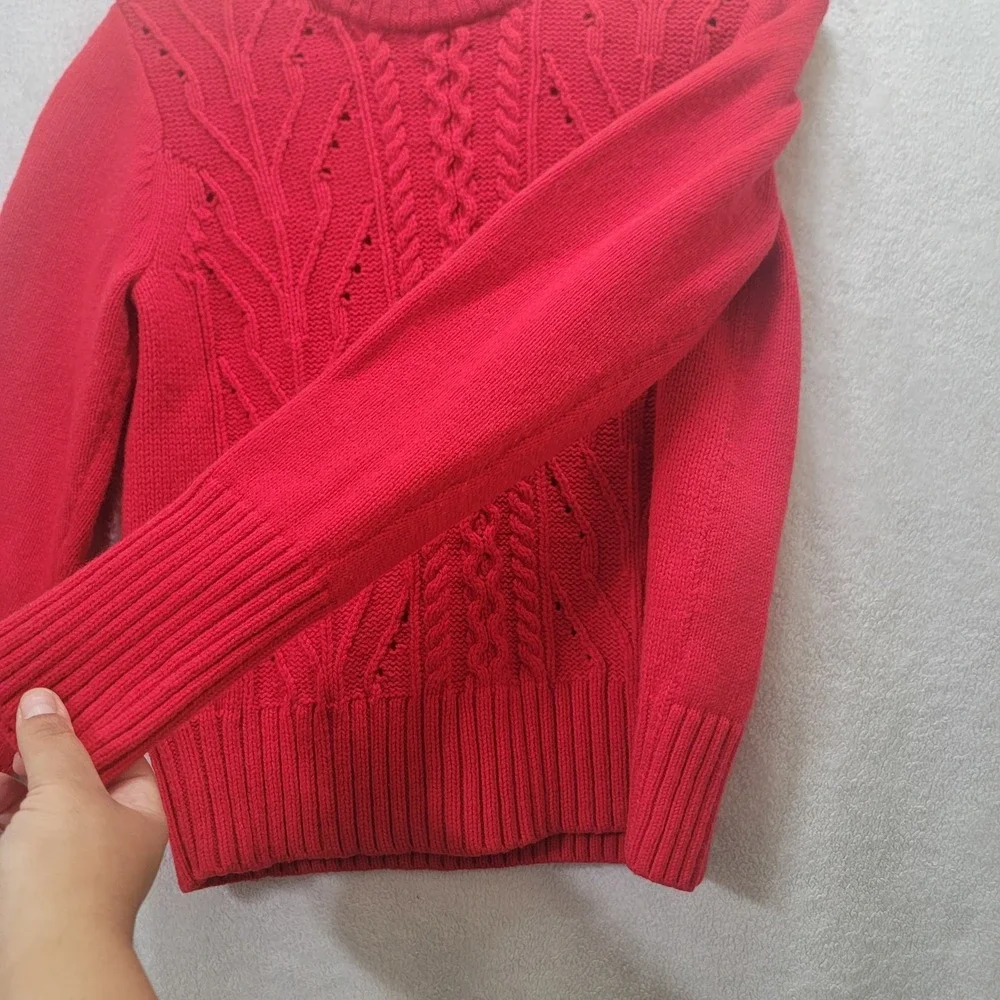 J. Crew Lambs Wool Blend Pointelle Cable Front‎ Red Sweater Women's Large